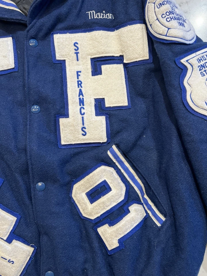 Chaqueta Universitaria Vintage Holloway St Francis HS Letterman Azul XL Lana EE. UU. Foto 4 de 4