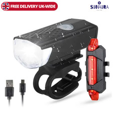 Mountain Bike Lights USB Rechargeable Bicycle T6 LED Torch Front Rear Lamp Set