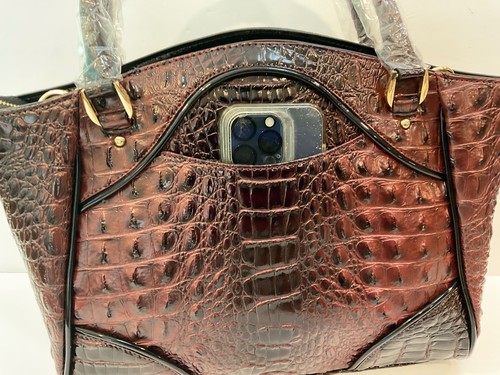 Sac à main Stauer Avalon marron crocodile en relief double poignée sangle adj SUPERBE - Photo 4/6