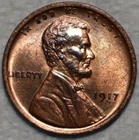 Brilliant Uncirculated 1917-P Lincoln Cent, Fiery, Red-Brown specimen.