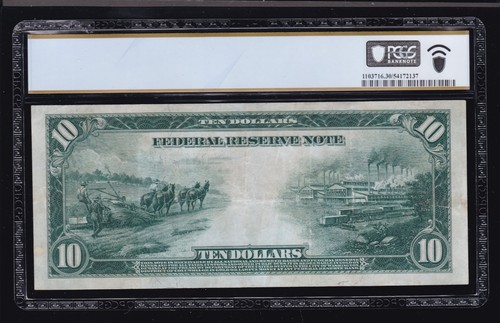US 1914 $10 FRN Philadelphia FR 915a PCGS 30 VF (730) - Picture 2 of 2