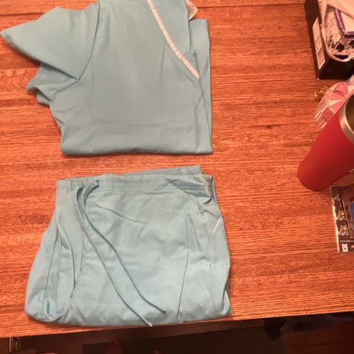 SB Scrubs Unisex M 2-Piece Scrub Set Turquoise Solid Cotton Top & Pants