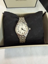 Bulova Women's Quartz 96N100 Silver and White Dial Bracelet Watch MSRP $199!