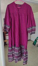Anna Sui Uniqlo Womens Bohemian Midi Dress Berry Cotton Peasant Artisan Medium