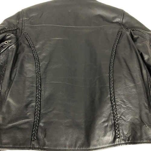 Chaqueta de cuero negra XXL Unik Premium para mujer laterales acanalados ribete trenzado cremallera frontal - Imagen 14 de 16