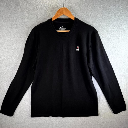 Psycho Bunny Sweatshirt Herren Large schwarz Waffel Strick Logo Rundhals Langarm