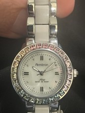 Armitron Now Ladies Quartz Watch Crystal Bezel White Dial Silver-Tone Bracelet