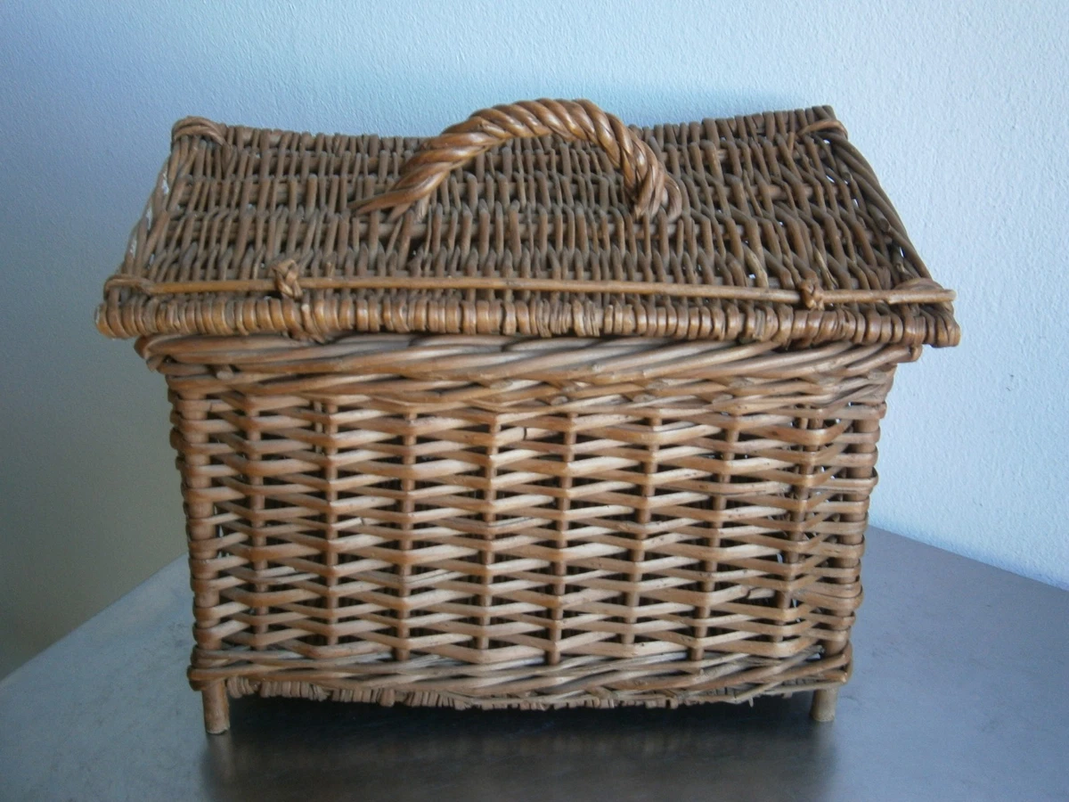 Panier Ancien En Osier - Avec Couvercle - Vintage - Déco Campagne