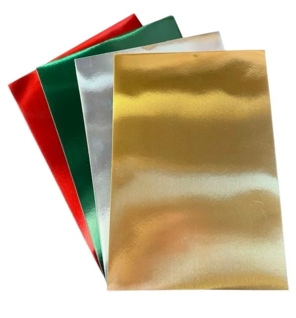 DJP Silver Gold Red Green Mirror A4 Card Metallic 230gsm Shiny Sheets for Craft