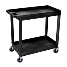 Tool Storage Utility Cart Ergonomic Push Handle 2-Tub Plastic Shelves Legs Black