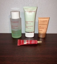 Clarins Lot Toning Lotion W/ Iris, Mask W/ Pink Clay, Night Cream, Eye Serum