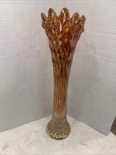 Fenton? Rustic Swung Vase, Marigold, 17” BEAUTIFUL VASE EUC