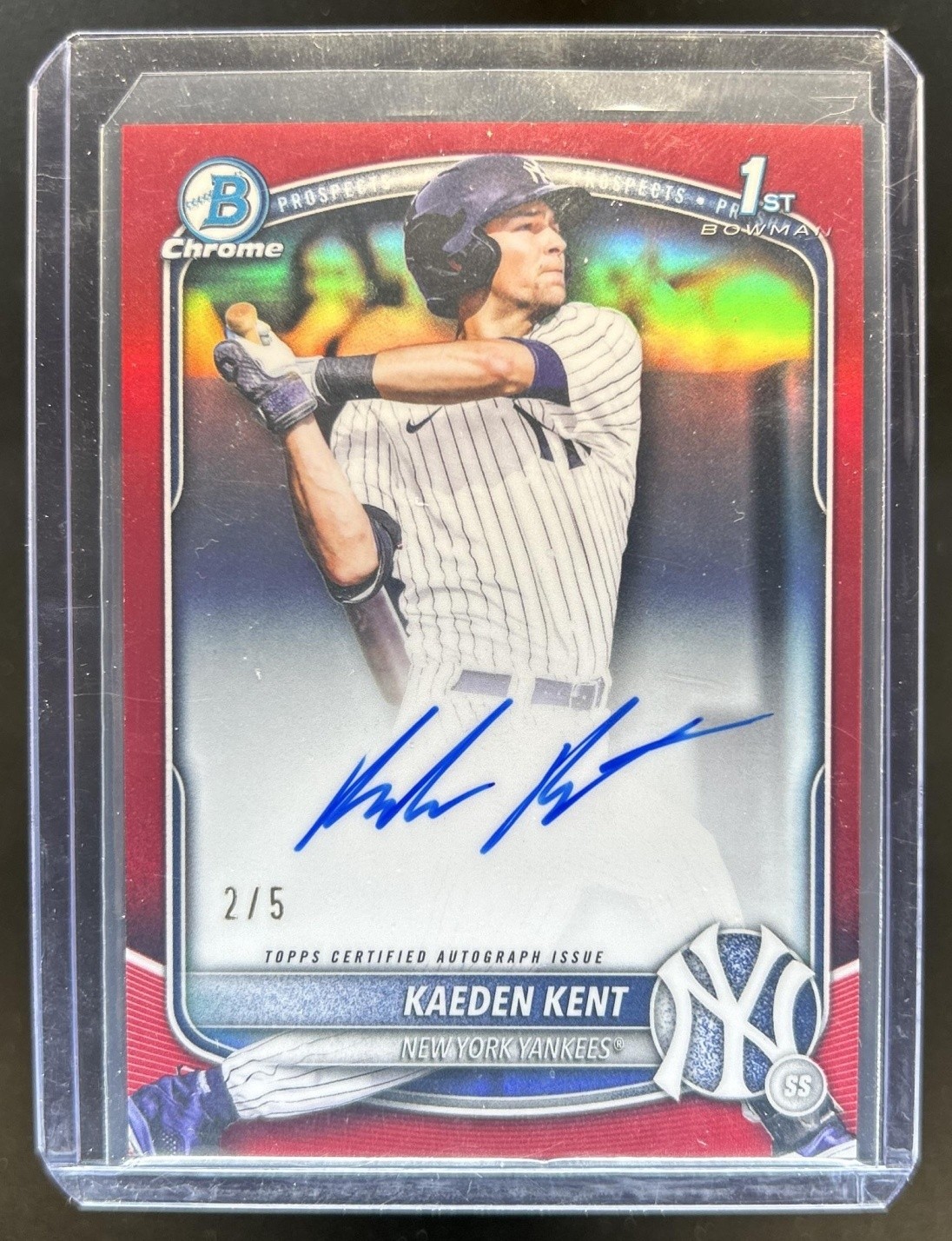 2025 Bowman Draft Kaeden Kent Chrome Auto Red Refractor 1st #/5 Yankees