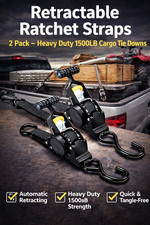 Retractable Ratchet Straps 2 Pack   Heavy Duty 1500LB Cargo Tie Downs
