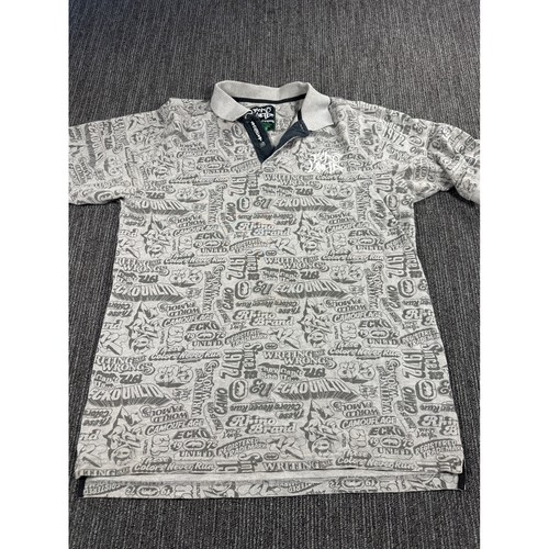 Ecko Unltd Mens Grey Graffiti All Over Print Polo Shirt Y2K Streetwear Size L