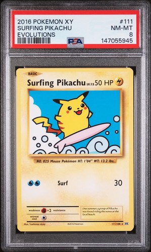 2016 POKEMON XY EVOLUTIONS 111/108 SECRET RARE SURFING PIKACHU NEAR MINT-MINT 8
