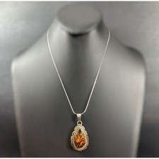 G Spencer Navajo Sterling Silver 12K Gold Filled Amber Pendant Necklace 18in