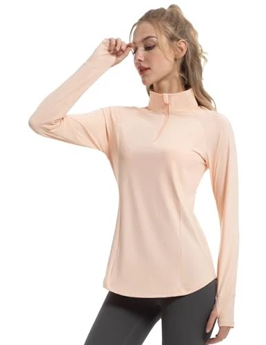 FKEEP Women's Sun Shirts Long Sleeve Athletic Jackets UPF 50+ Coral Pink L