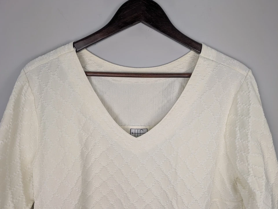 Top túnica para mujer blanco acolchado con textura de diamante XL boutique boho chic costero  Foto 2 de 4