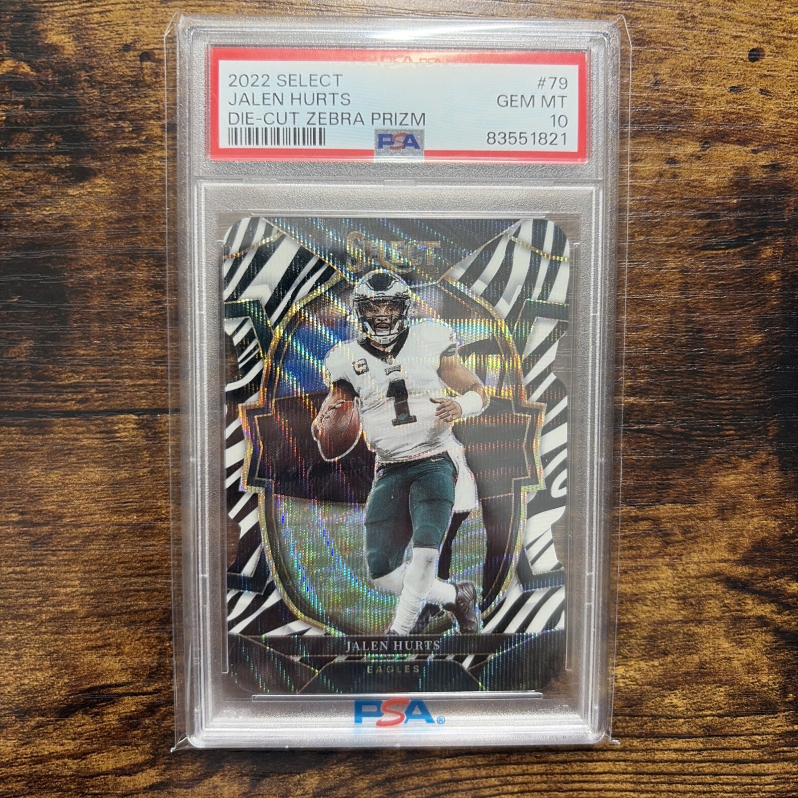 2022 Panini Select Zebra Die-Cut Jalen Hurts PSA 10 #79 Prizm Concourse Case Hit