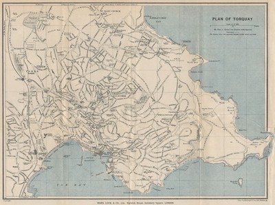 TORQUAY Vintage Stadt/Stadtplan. Devon. WARD LOCK 1936 alte Vintage Kartenkarte