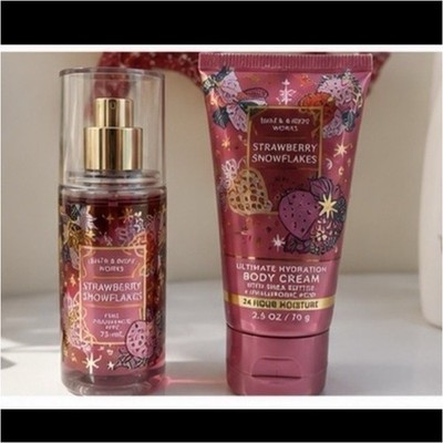Bath & Body Works Strawberry Fine Fragrance Mist & Hydrating Cream Travel Set