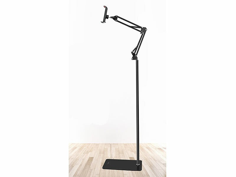 Support sur pied pour smartphone et tablette avec bras rotatif et hauteur modulable