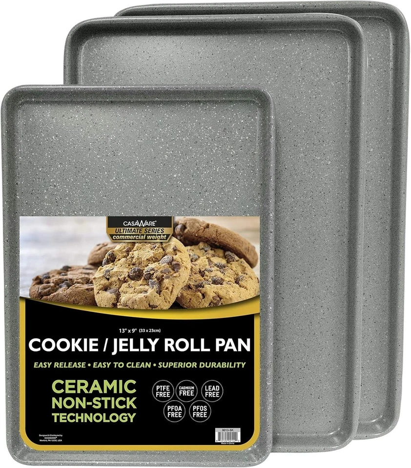 Ultimate 3-Pan Cookie Sheet Set - Silver Granite Ceramic Non-Stick Finish - Image 3 of 4