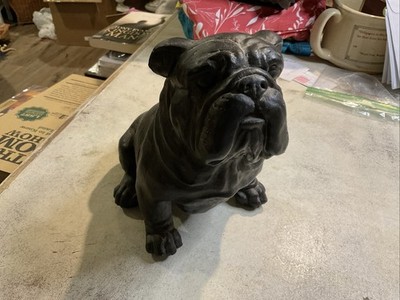 Black Bulldog Statue Figurine Sitting Down 8  Tall Resin,  9  Long, 5  Wide