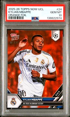 PSA 10 Kylian Mbappe 2025-26 Topps Now UCL #24 Hat Trick ORANGE