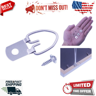 50 Pack Heavy Duty D-Ring Picture Hanger with Screws, Single Hole, Metal Picture