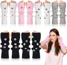 6-Pair Star-Patterned Japanese Cute Arm Warmers for Women and Girls in 6 Colors