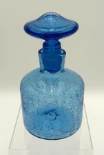 7" Blue Crackle Rainbow Art Glass The Middleburg Cylinder Decanter & Stopper