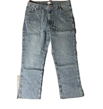 The Drop High Rise Straight Leg Denim Jeans Frayed/Split Hem Women's SIZE 34X29