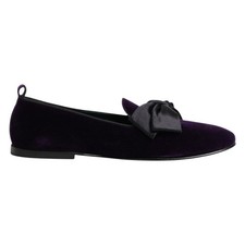 DOLCE & GABBANA Shoes Purple Suede Cotton Bow Slip On Loafers EU44 /US11 1050usd
