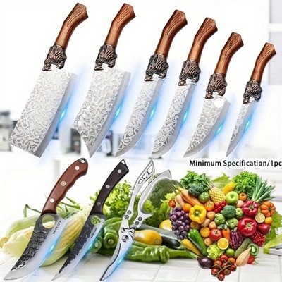 6PCS Handmade Stainless Steel Kitchen Chef Knives Cleaver Scissors Chopper