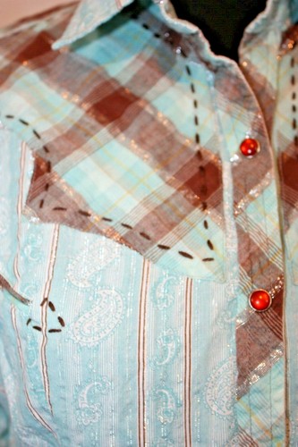 Panhandle Slim Super Fancy Fitted Lt Blue Western Women's Shirt Sz S Pink Snaps - Picture 3 of 5
