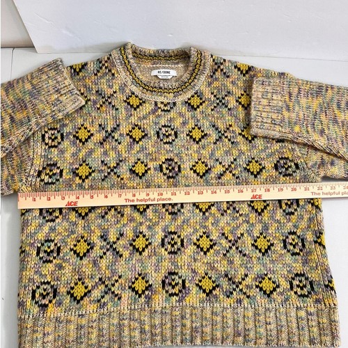 Re/Done 50s Crewneck Sweater in XO Rainbow Yellow Blue Grobstrick Pullover Gr. Lg - Bild 7 von 9
