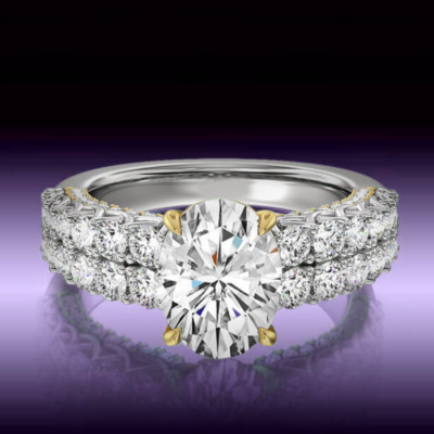 14K Multi Tone Gold Ring 3,75 Karat IGI Oval Lab Created Diamond E F VS