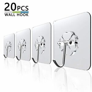 20Pcs 6x6cm Transparent Strong Self Adhesive Door Wall Hangers Hooks Suction Hea 