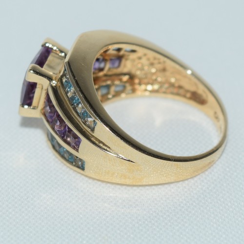 14k Yellow Gold Purple Amethyst & Blue Topaz Ring ~ 3.6 ct ~ size 7 ~ 5.49 grams - Picture 5 of 13