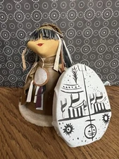 Vintage 5" Hand Made Composition & Faux Leather Cone Native American Doll Signed