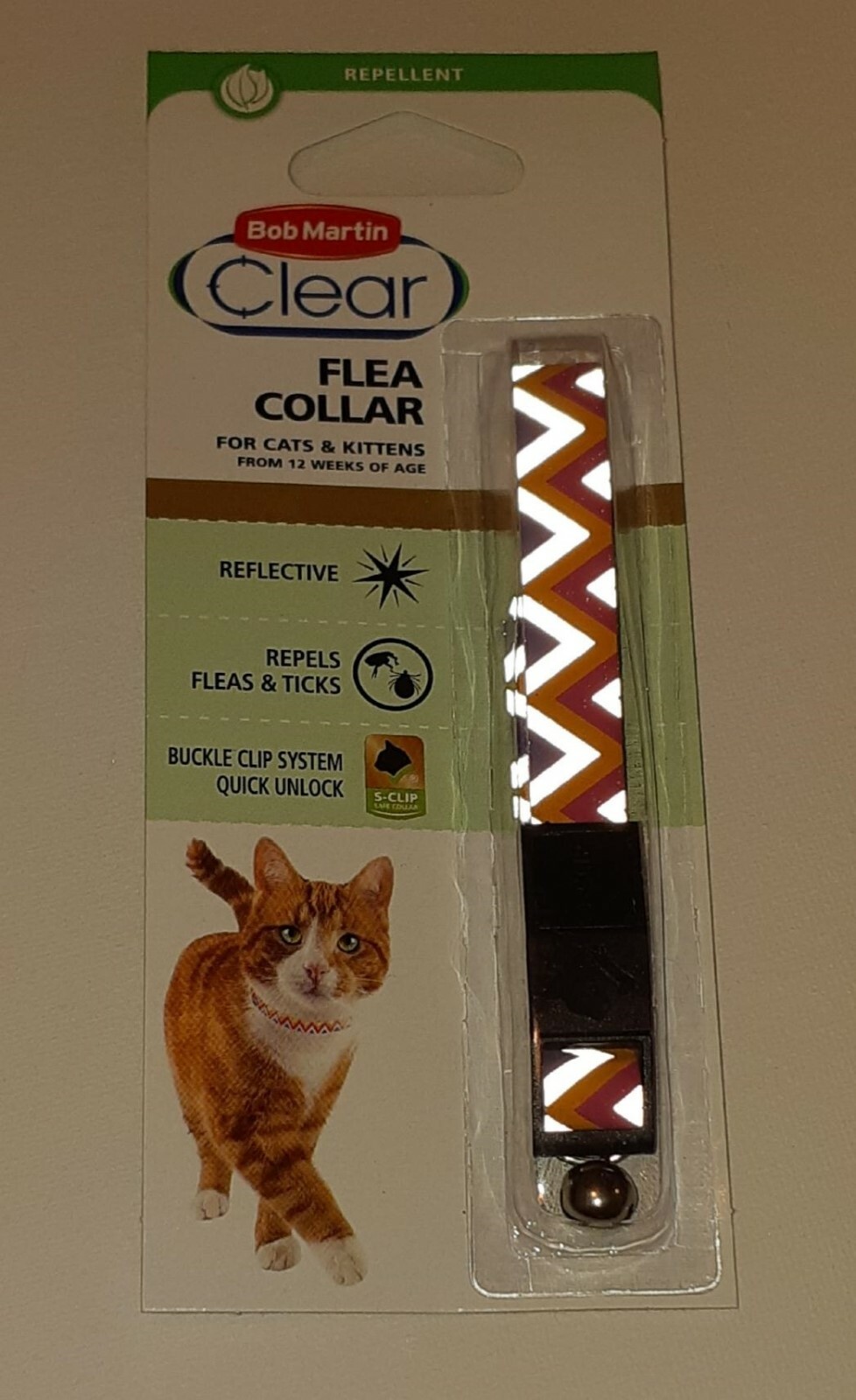 Bob Martin Clear Cat Flea Collar Velvet Black Red Snap Clip with Bell
