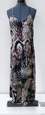 Kenar Snake Ikat Multicolor Maxi Slip Dress Festival Whimsigoth Grunge Boho 8