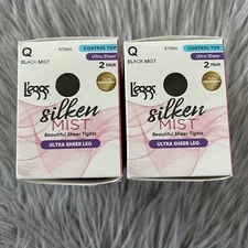 L'eggs Ultra Sheer Leg Pantyhose Tights Womens Size Q Black Mist Control Top