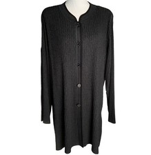 Exclusively Misook Womens Jacket 3x Black Gray Knit Cardigan Plus Size Long Top