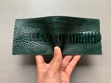 Green DOUBLE SIDE Genuine Ostrich Leg Leather Skin MEN'S BIFOLD WALLET