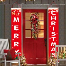 Merry Christmas Banner Porch Door Welcome Sign 2 Pcs Xmas  New Year Decoration