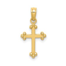14k Yellow Gold Solid  High Polished Small Budded Cross Charm