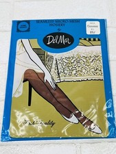 1960's Del Mar Seamless Micro Mesh Garter Stockings Nylons Cinnamon Size 8 1/2